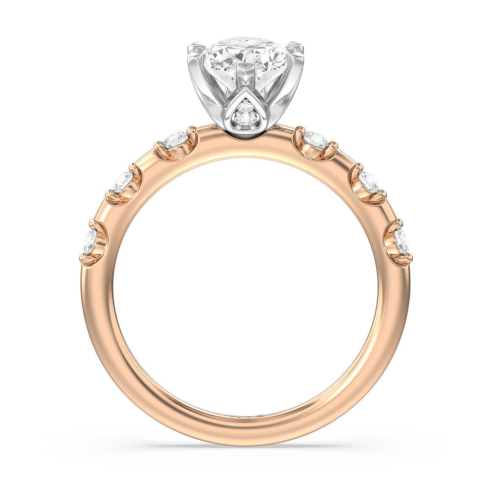 Petal 6 Claw Petal Hidden Accent Engagement Ring with Oval Cut Diamond in 14KT White & Rose Gold view 2
