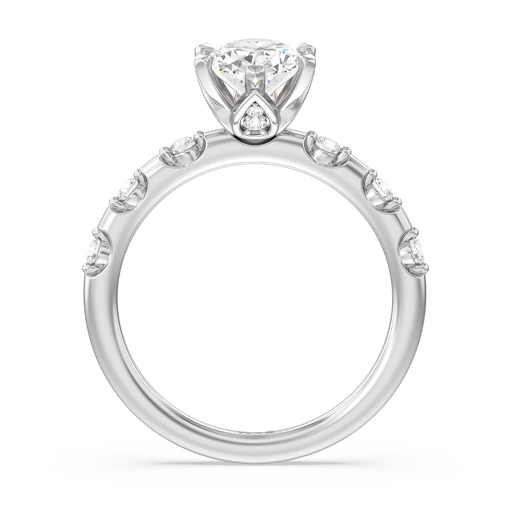 Petal 6 Claw Petal Hidden Accent Engagement Ring with Oval Cut Diamond in 14KT Platinum view 2
