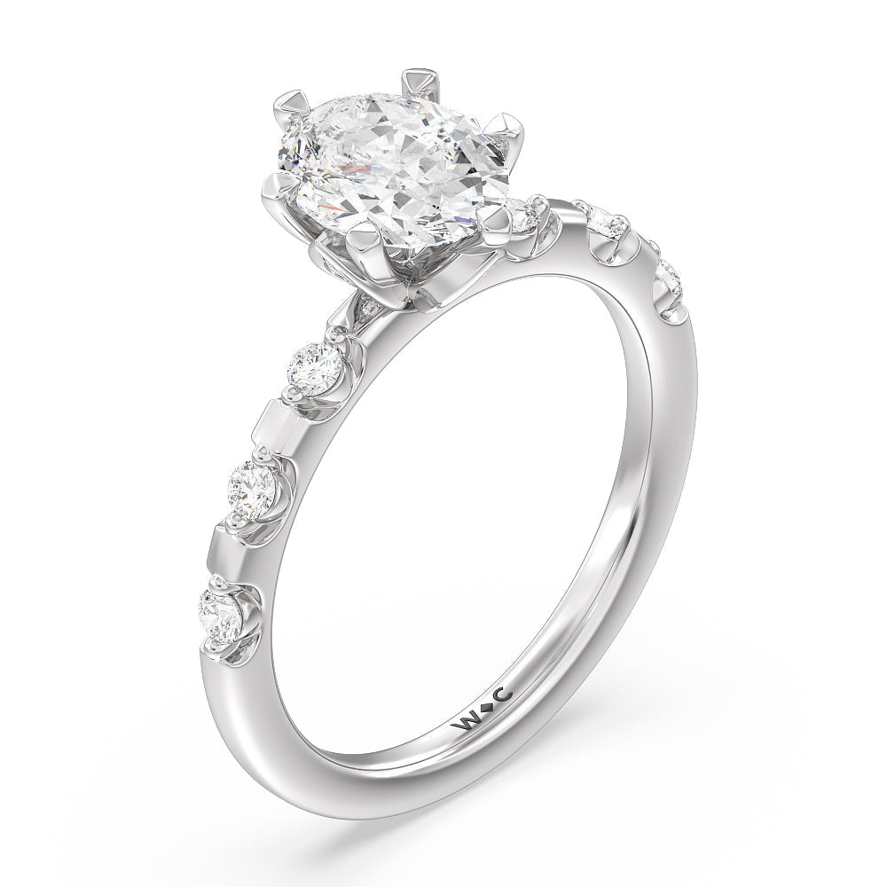 Petal 6 Claw Petal Hidden Accent Engagement Ring with Oval Cut Diamond in 14KT Platinum view 3
