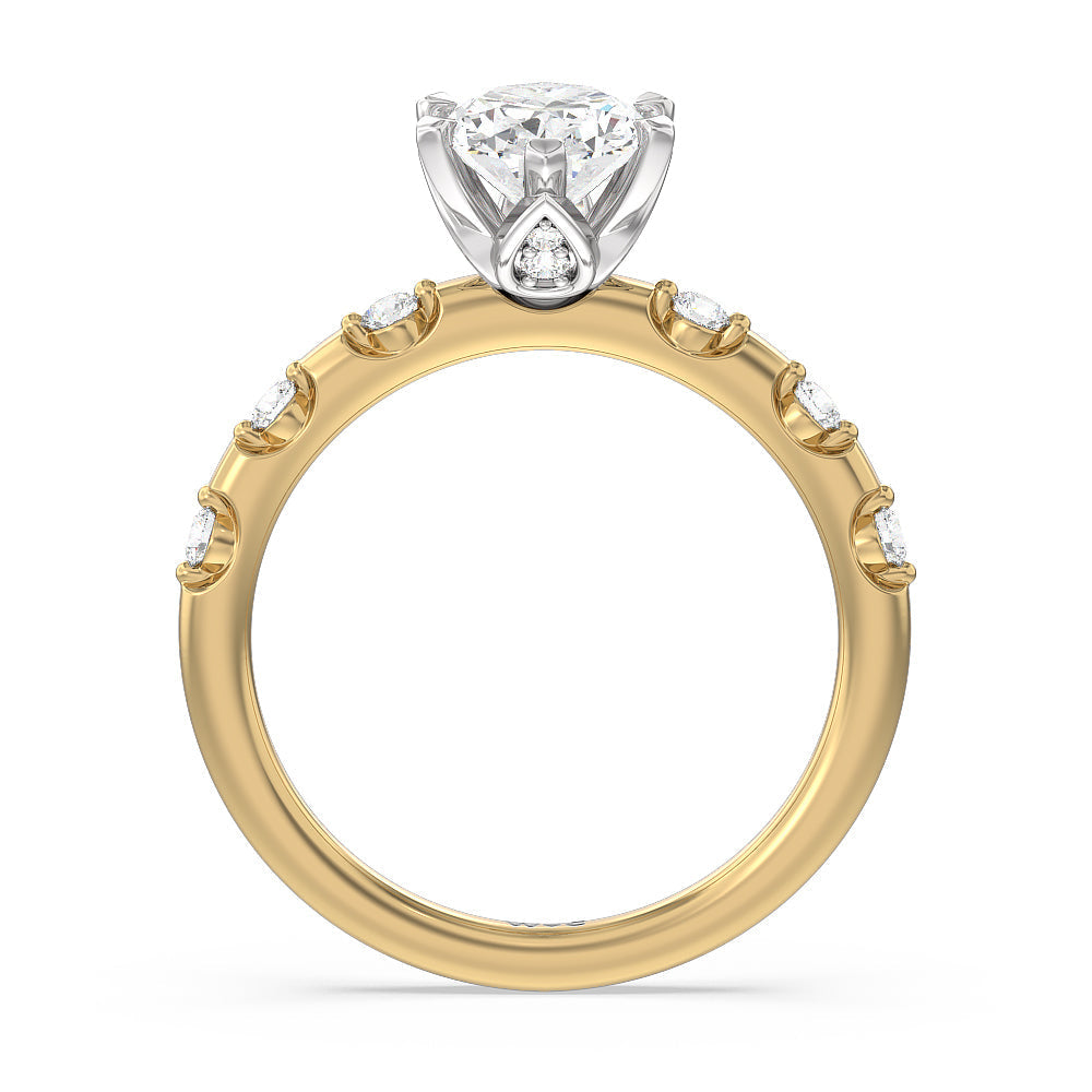 Petal 6 Claw Petal Hidden Accent Engagement Ring with Oval Cut Diamond in 14KT White & Yellow Gold view 2
