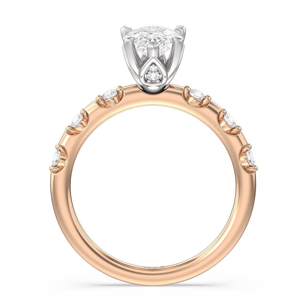Petal 6 Claw Petal Hidden Accent Engagement Ring with Pear Cut Diamond in 14KT White & Rose Gold view 2
