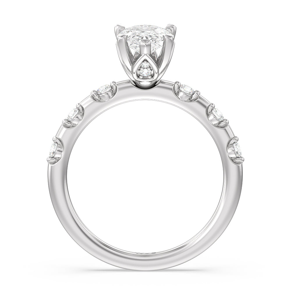 Petal 6 Claw Petal Hidden Accent Engagement Ring with Pear Cut Diamond in 14KT Platinum view 2

