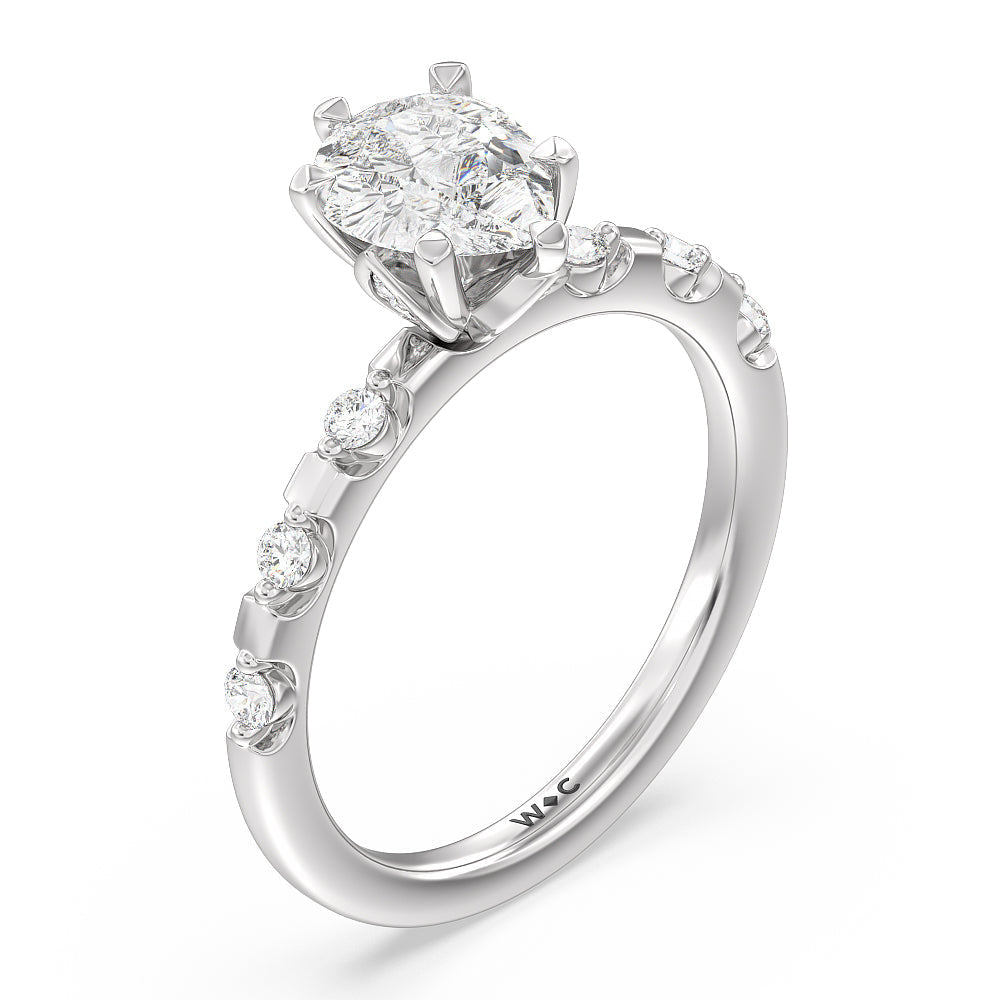 Petal 6 Claw Petal Hidden Accent Engagement Ring with Pear Cut Diamond in 14KT Platinum view 3
