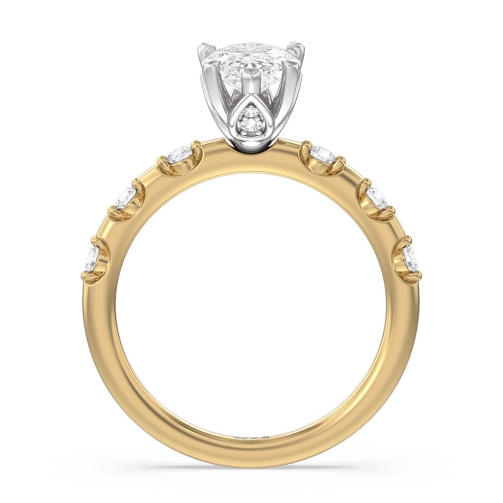 Petal 6 Claw Petal Hidden Accent Engagement Ring with Pear Cut Diamond in 14KT White & Yellow Gold view 2
