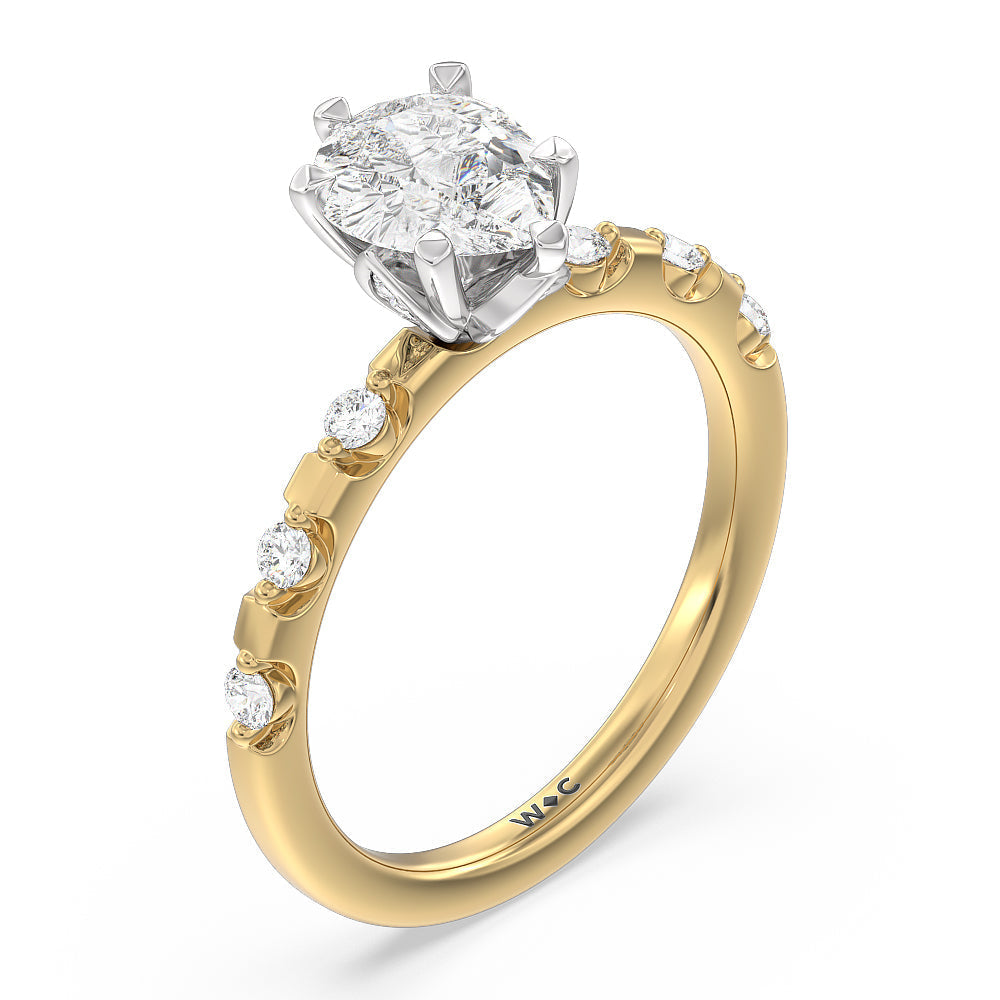 Petal 6 Claw Petal Hidden Accent Engagement Ring with Pear Cut Diamond in 14KT White & Yellow Gold view 3
