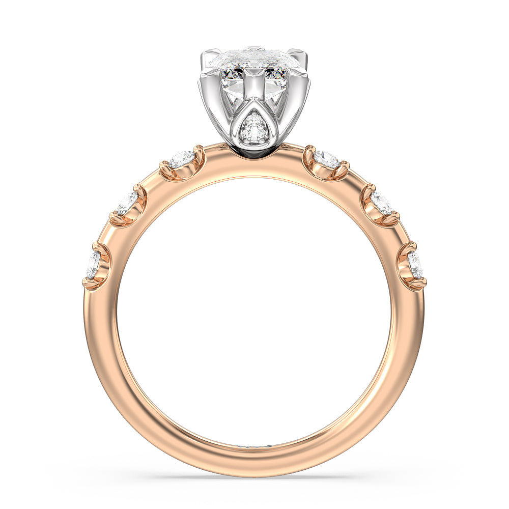 Petal 6 Claw Petal Hidden Accent Engagement Ring with Radiant Cut Diamond in 14KT White & Rose Gold view 2
