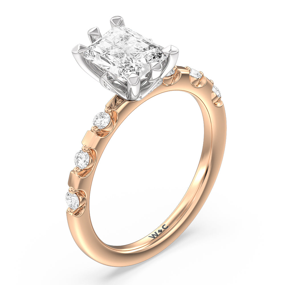 Petal 6 Claw Petal Hidden Accent Engagement Ring with Radiant Cut Diamond in 14KT White & Rose Gold view 4
