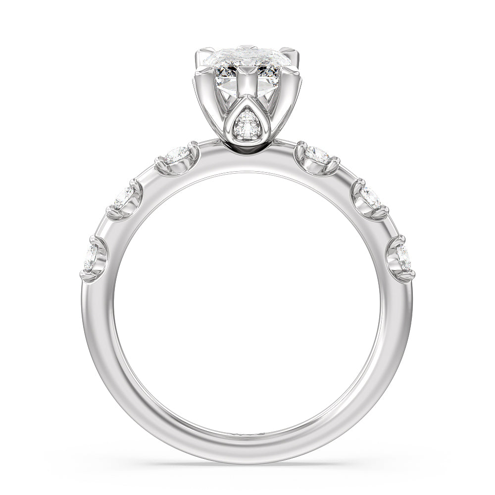 Petal 6 Claw Petal Hidden Accent Engagement Ring with Radiant Cut Diamond in 14KT Platinum view 2
