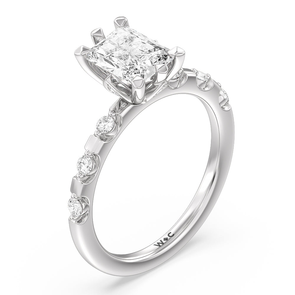 Petal 6 Claw Petal Hidden Accent Engagement Ring with Radiant Cut Diamond in 14KT Platinum view 3
