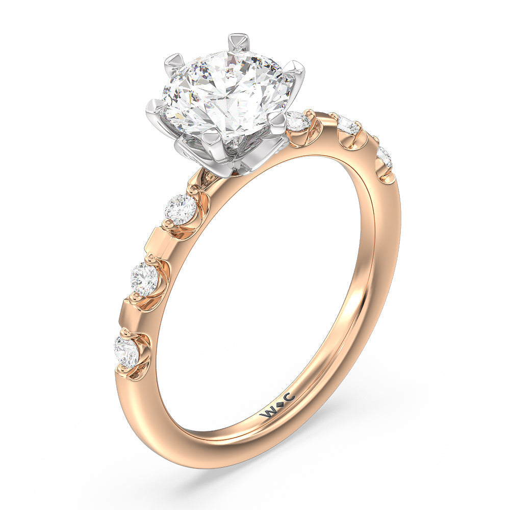 Petal 6 Claw Petal Hidden Accent Engagement Ring with Round Cut Diamond in 14KT White & Rose Gold view 3
