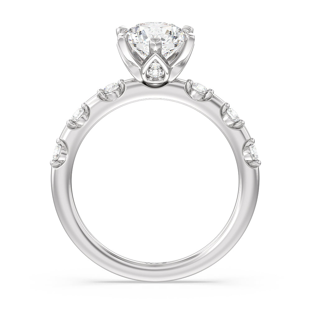 Petal 6 Claw Petal Hidden Accent Engagement Ring with Round Cut Diamond in 14KT Platinum view 2
