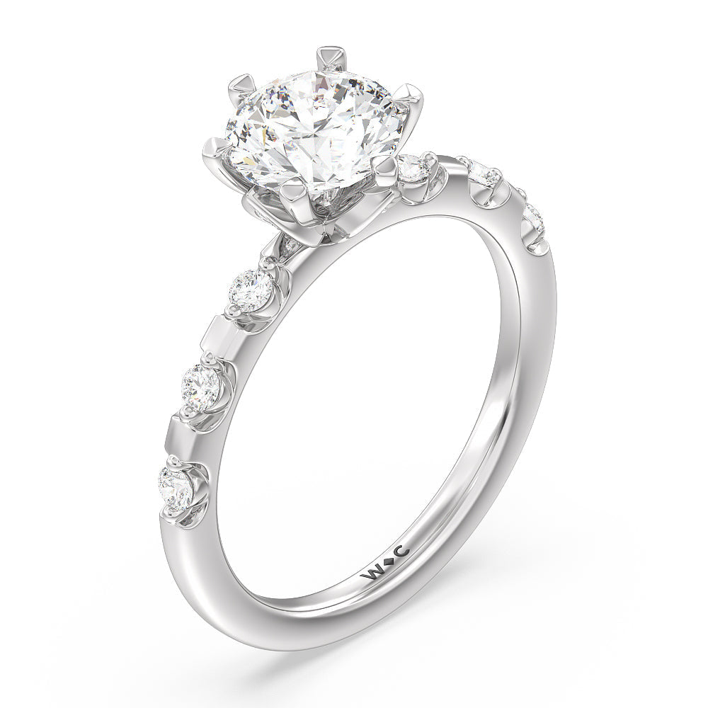 Petal 6 Claw Petal Hidden Accent Engagement Ring with Round Cut Diamond in 14KT Platinum view 3
