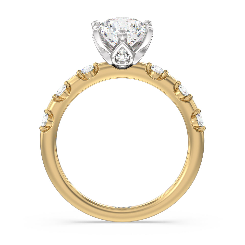 Petal 6 Claw Petal Hidden Accent Engagement Ring with Round Cut Diamond in 14KT White & Yellow Gold view 2
