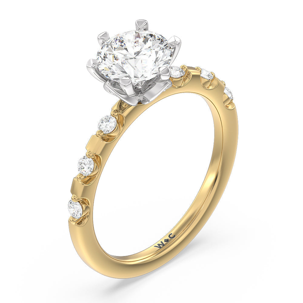 Petal 6 Claw Petal Hidden Accent Engagement Ring with Round Cut Diamond in 14KT White & Yellow Gold view 3
