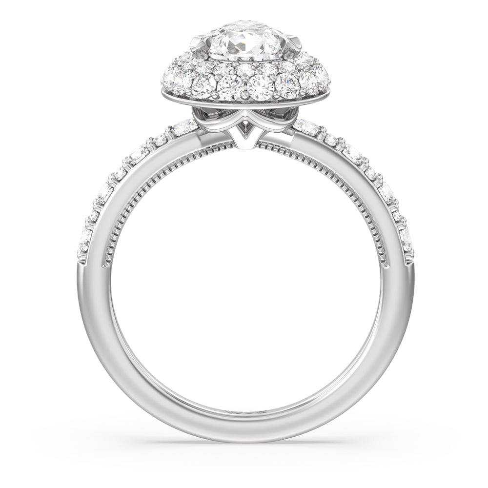 Falling Edge Halo Engagement Ring with Pear Cut Diamond in 14KT Platinum view 2
