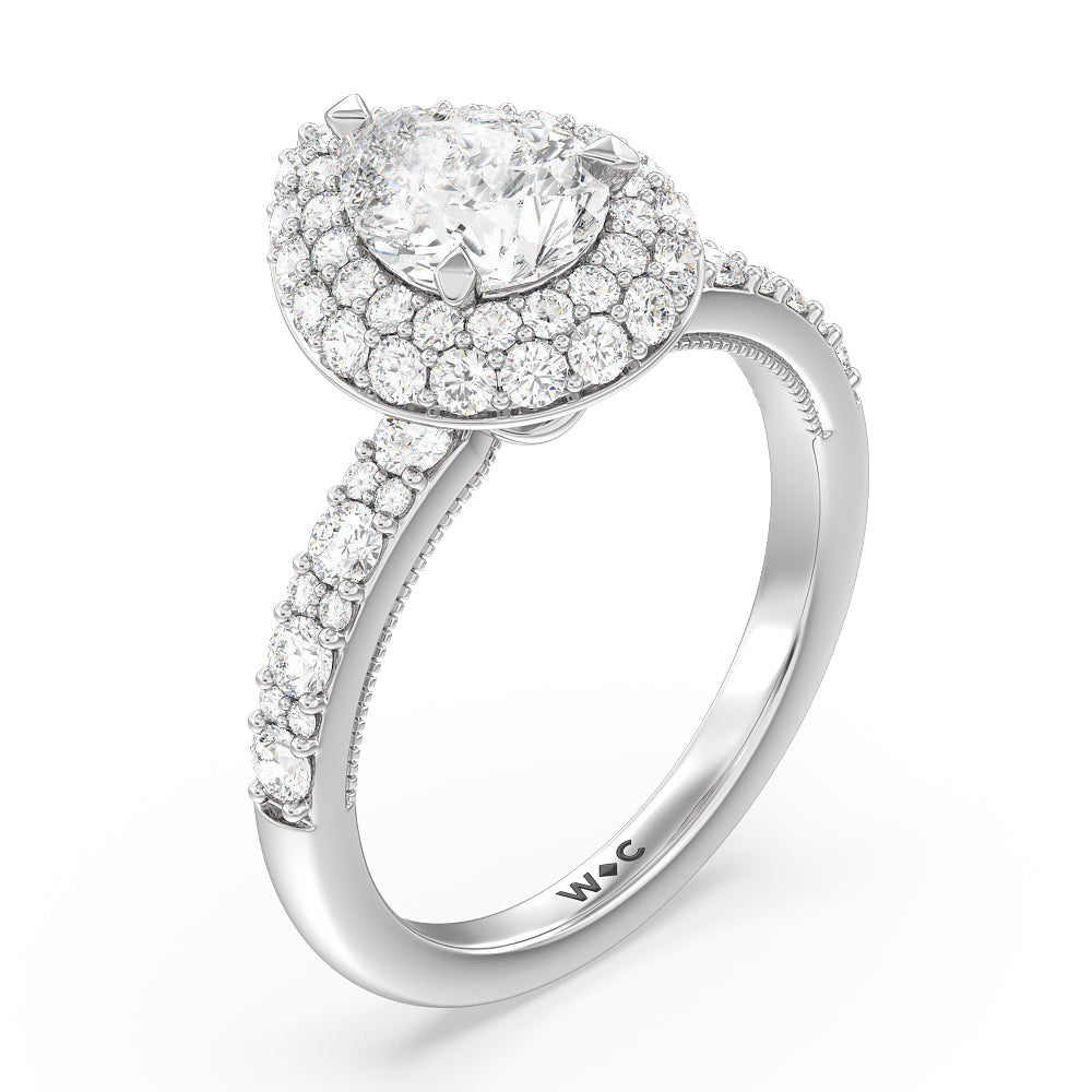 Falling Edge Halo Engagement Ring with Pear Cut Diamond in 14KT Platinum view 3
