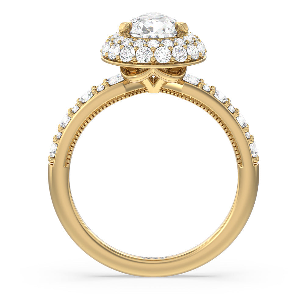 Falling Edge Halo Engagement Ring with Pear Cut Diamond in 14KT Yellow Gold view 2
