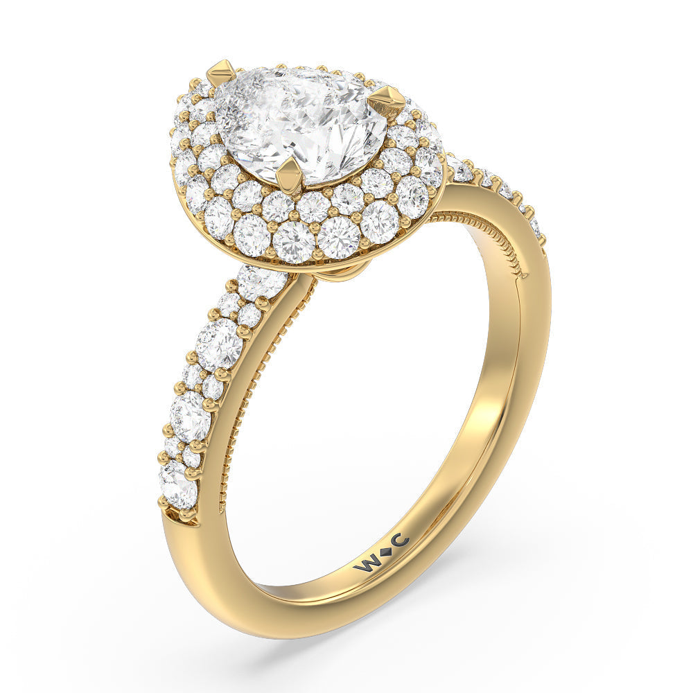 Falling Edge Halo Engagement Ring with Pear Cut Diamond in 14KT Yellow Gold view 3
