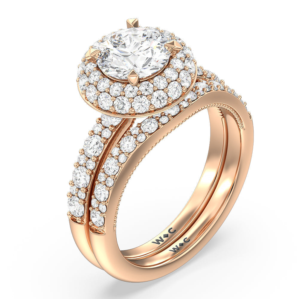 Falling Edge Halo Engagement Ring with Round Cut Diamond in 14KT Rose Gold view 4
