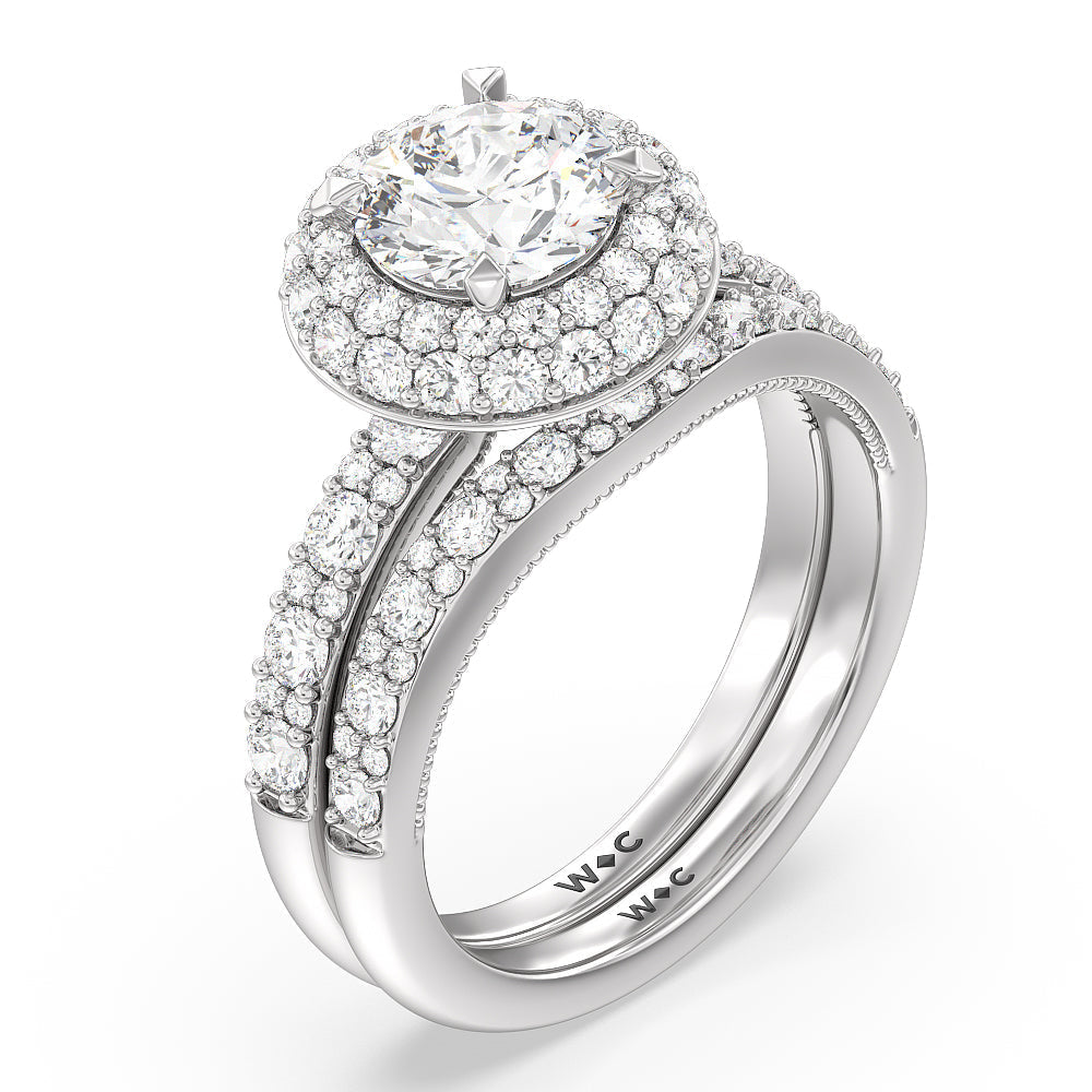 Falling Edge Halo Engagement Ring with Round Cut Diamond in 14KT Platinum view 4
