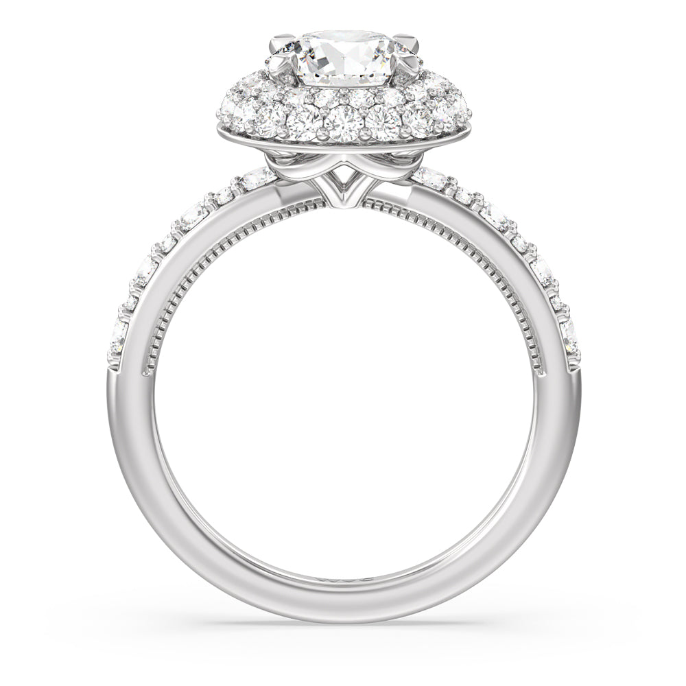 Falling Edge Halo Engagement Ring with Round Cut Diamond in 14KT Platinum view 2
