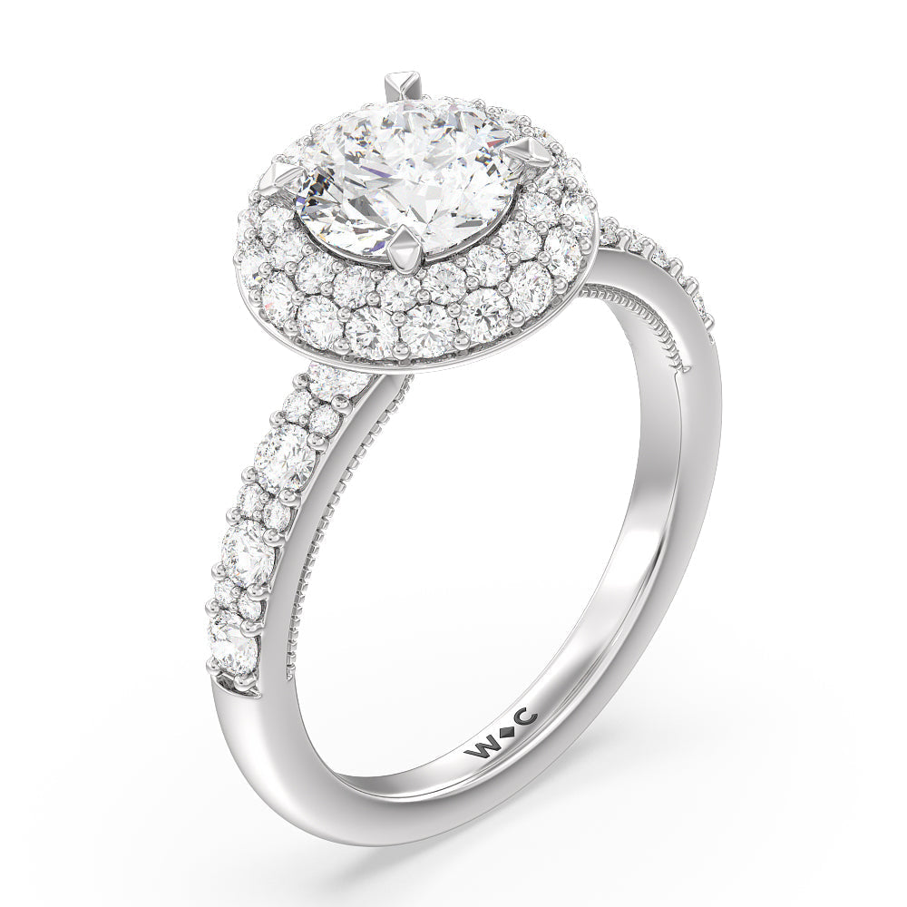 Falling Edge Halo Engagement Ring with Round Cut Diamond in 14KT Platinum view 3
