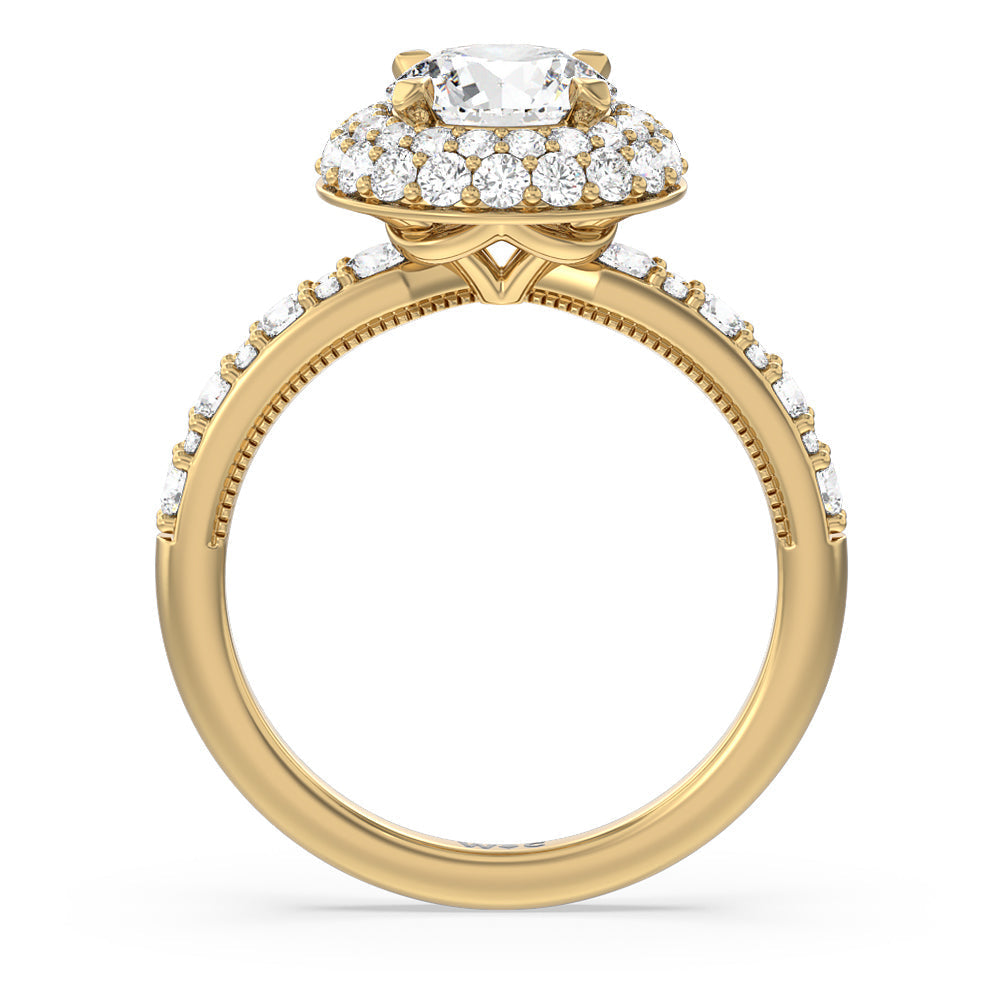 Falling Edge Halo Engagement Ring with Round Cut Diamond in 14KT Yellow Gold view 2
