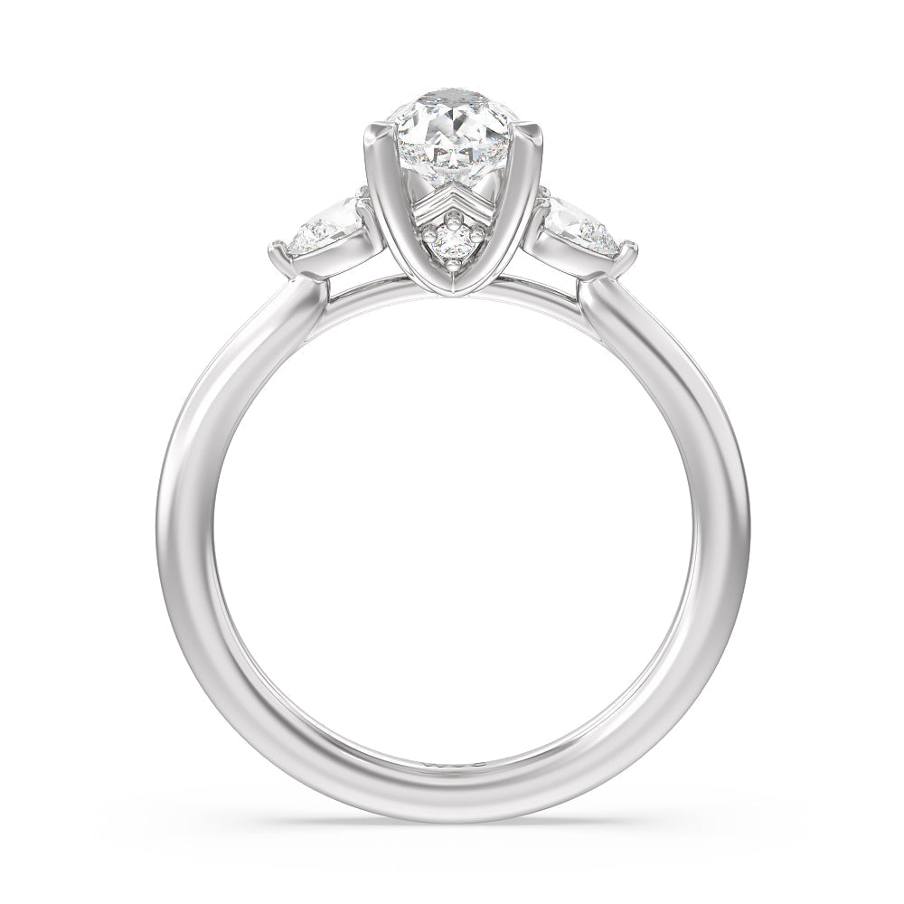 Fine Line Pear Three Stone Engagement Ring with Pear Cut Diamond in 14KT Platinum view 2
