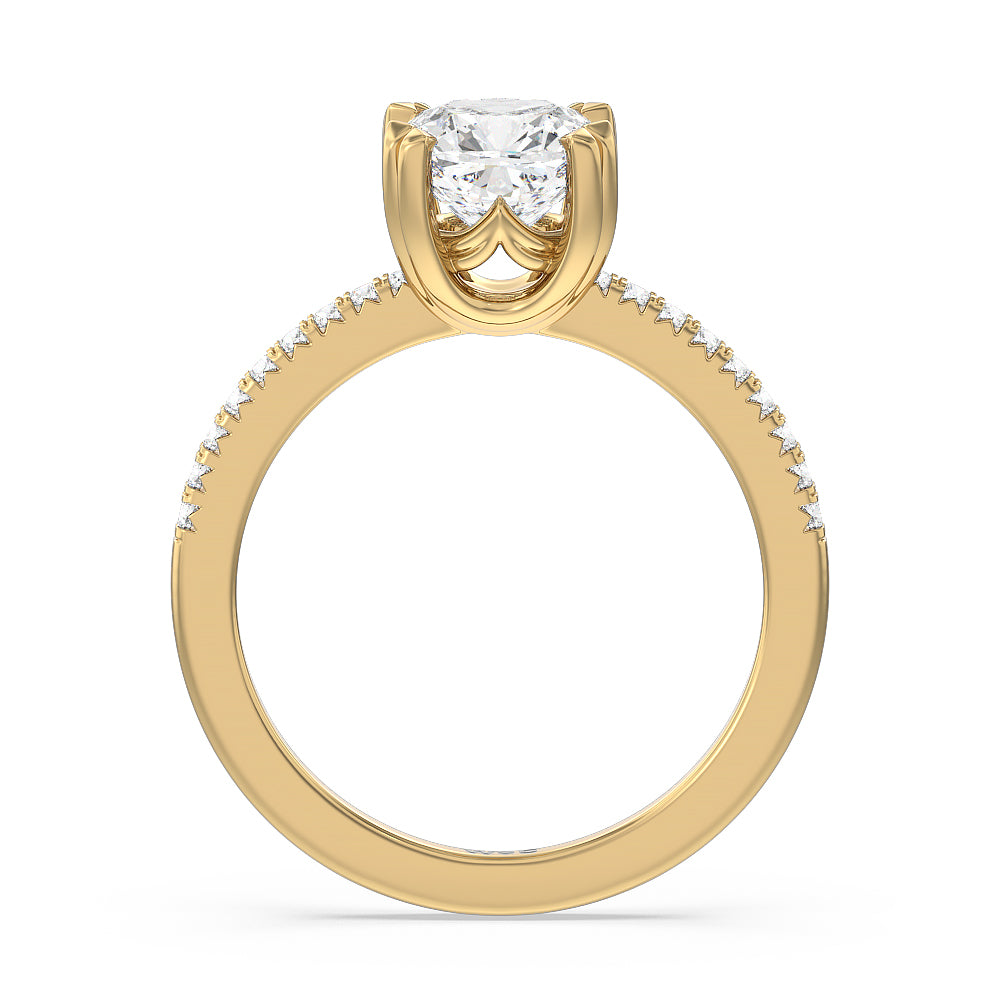 Fine Line Pave Double Claw Engagement Ring with Cushion Cut Diamond in 14KT Yellow Gold view 2
