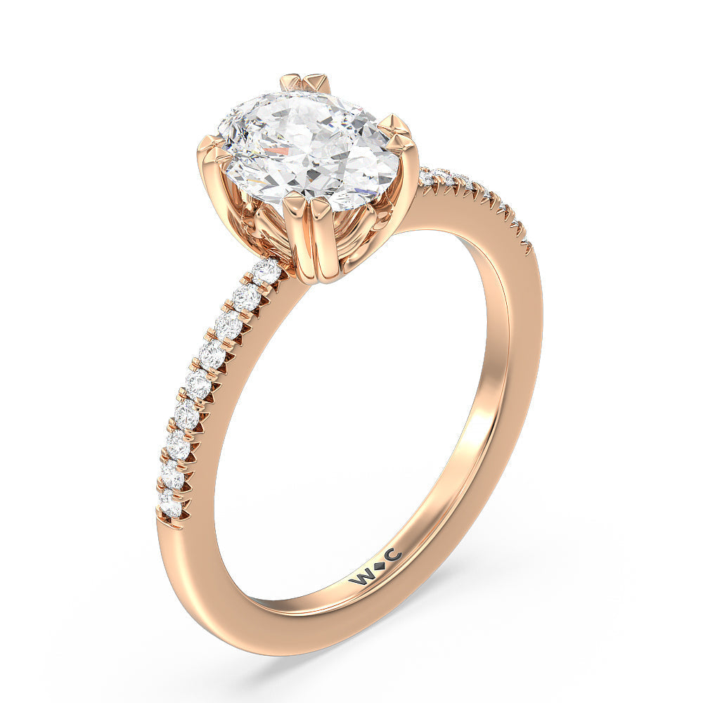Fine Line Pave Double Claw Engagement Ring with Oval Cut Diamond in 14KT Rose Gold view 3
