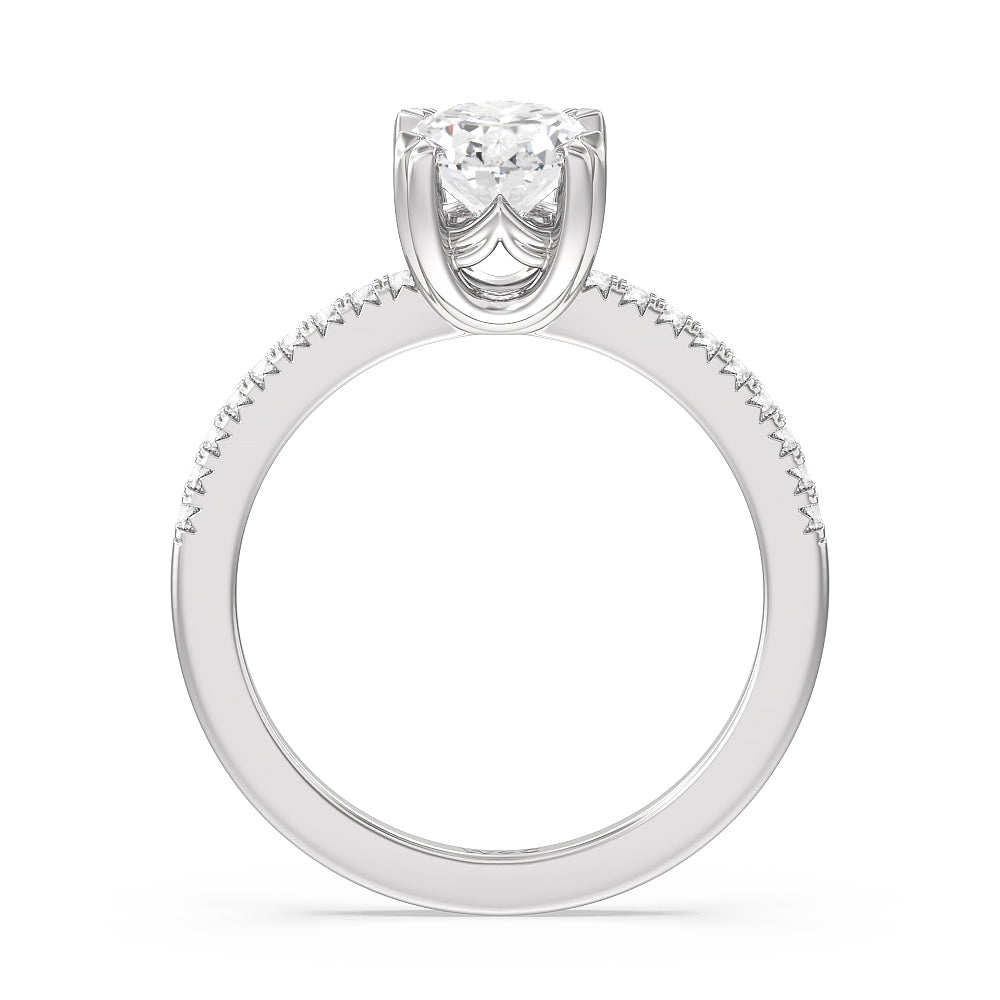 Fine Line Pave Double Claw Engagement Ring with Oval Cut Diamond in 14KT Platinum view 2
