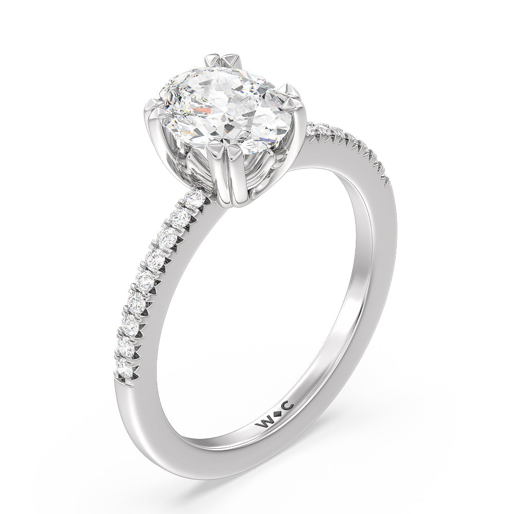 Fine Line Pave Double Claw Engagement Ring with Oval Cut Diamond in 14KT Platinum view 3
