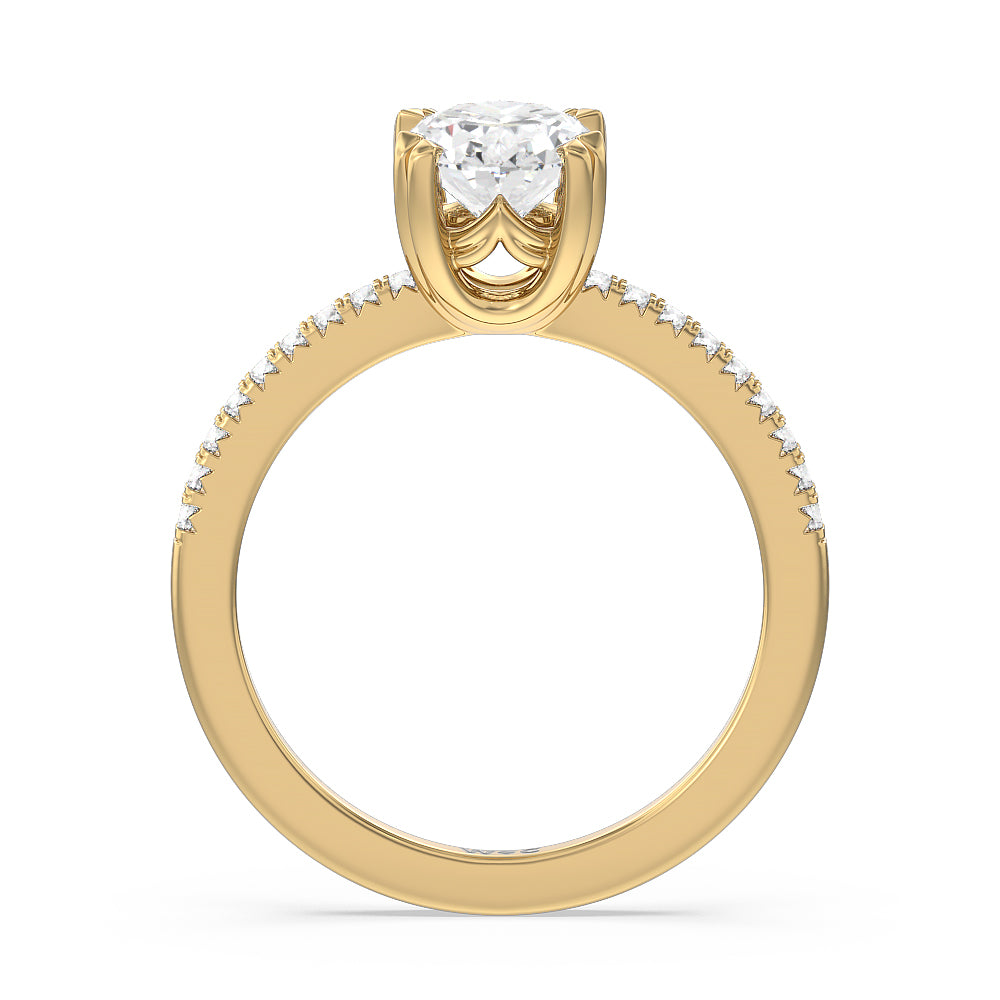 Fine Line Pave Double Claw Engagement Ring with Oval Cut Diamond in 14KT Yellow Gold view 2
