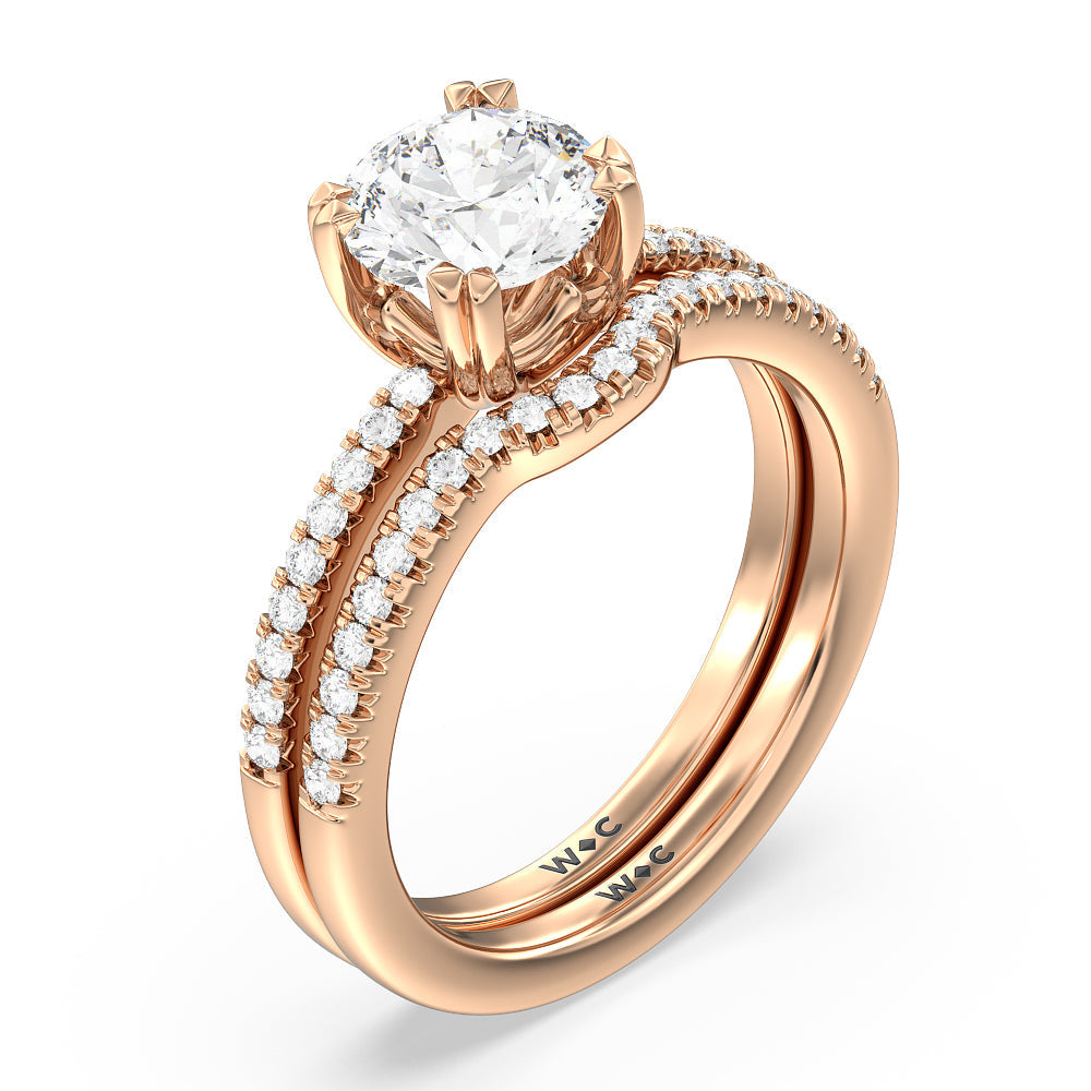 Fine Line Pave Double Claw Engagement Ring with Princess Cut Diamond in 14KT Rose Gold view 4
