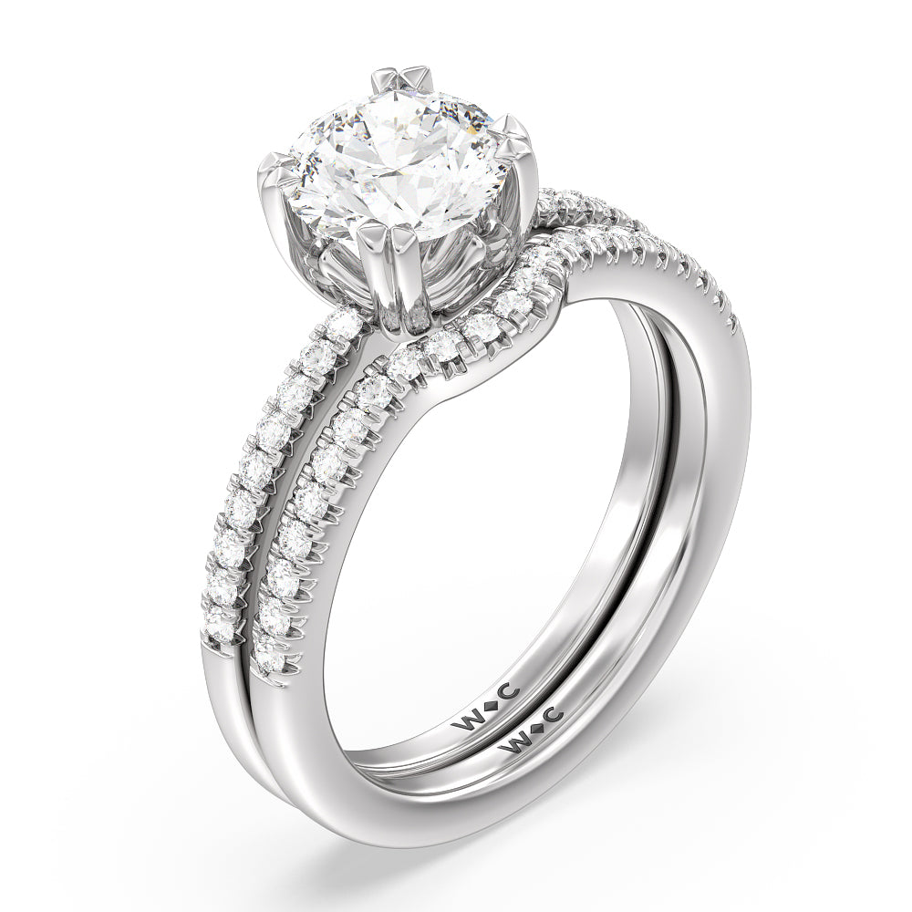 Fine Line Pave Double Claw Engagement Ring with Princess Cut Diamond in 14KT Platinum view 4
