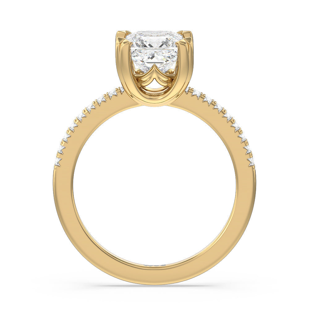 Fine Line Pave Double Claw Engagement Ring with Princess Cut Diamond in 14KT Yellow Gold view 2
