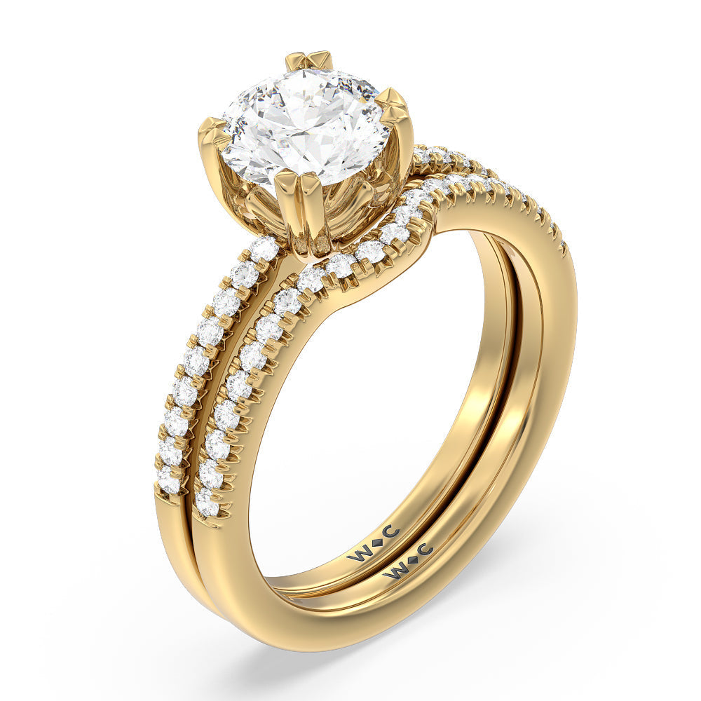 Fine Line Pave Double Claw Engagement Ring with Radiant Cut Diamond in 14KT Yellow Gold view 4
