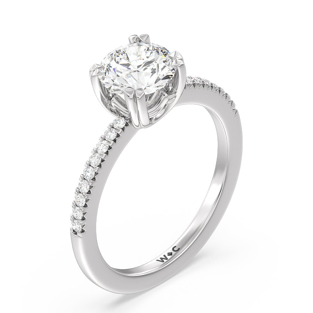 Fine Line Pave Double Claw Engagement Ring with Round Cut Diamond in 14KT Platinum view 3
