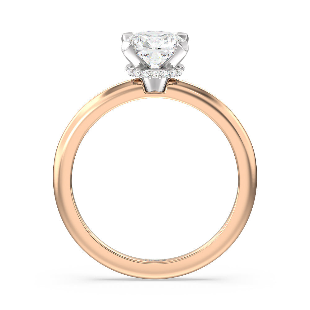 Petite Modern Fine Line Hidden Halo Engagement Ring with Cushion Cut Diamond in 14KT White & Rose Gold view 2
