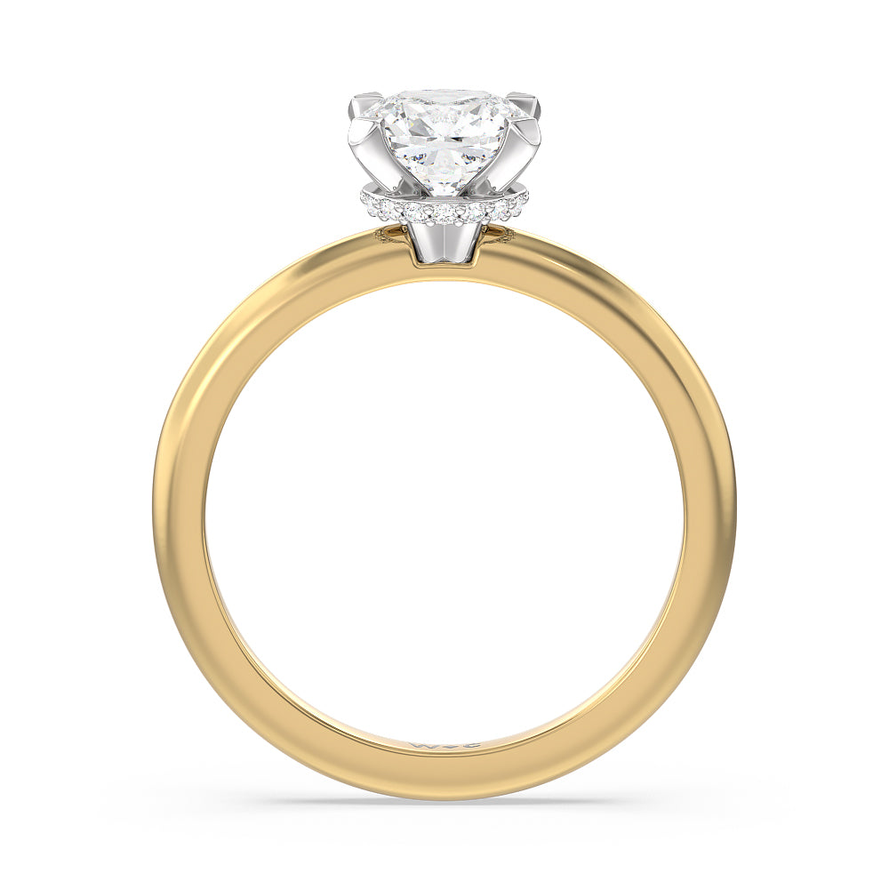 Petite Modern Fine Line Hidden Halo Engagement Ring with Cushion Cut Diamond in 14KT White & Yellow Gold view 2
