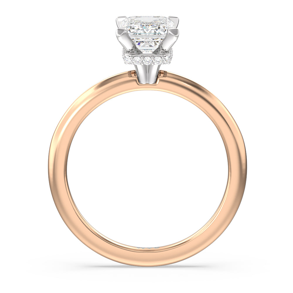 Petite Modern Fine Line Hidden Halo Engagement Ring with Emerald Cut Diamond in 14KT White & Rose Gold view 2
