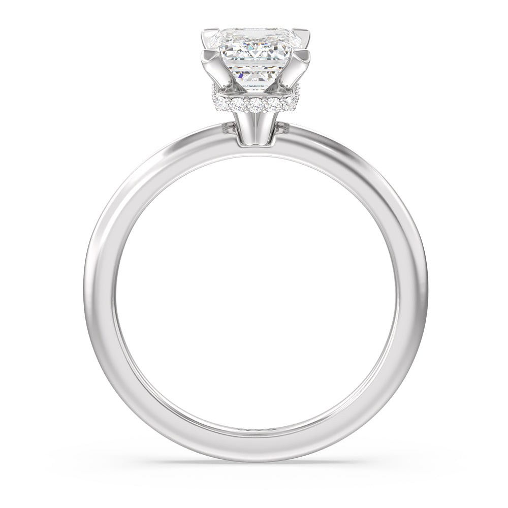 Petite Modern Fine Line Hidden Halo Engagement Ring with Emerald Cut Diamond in 14KT Platinum view 2
