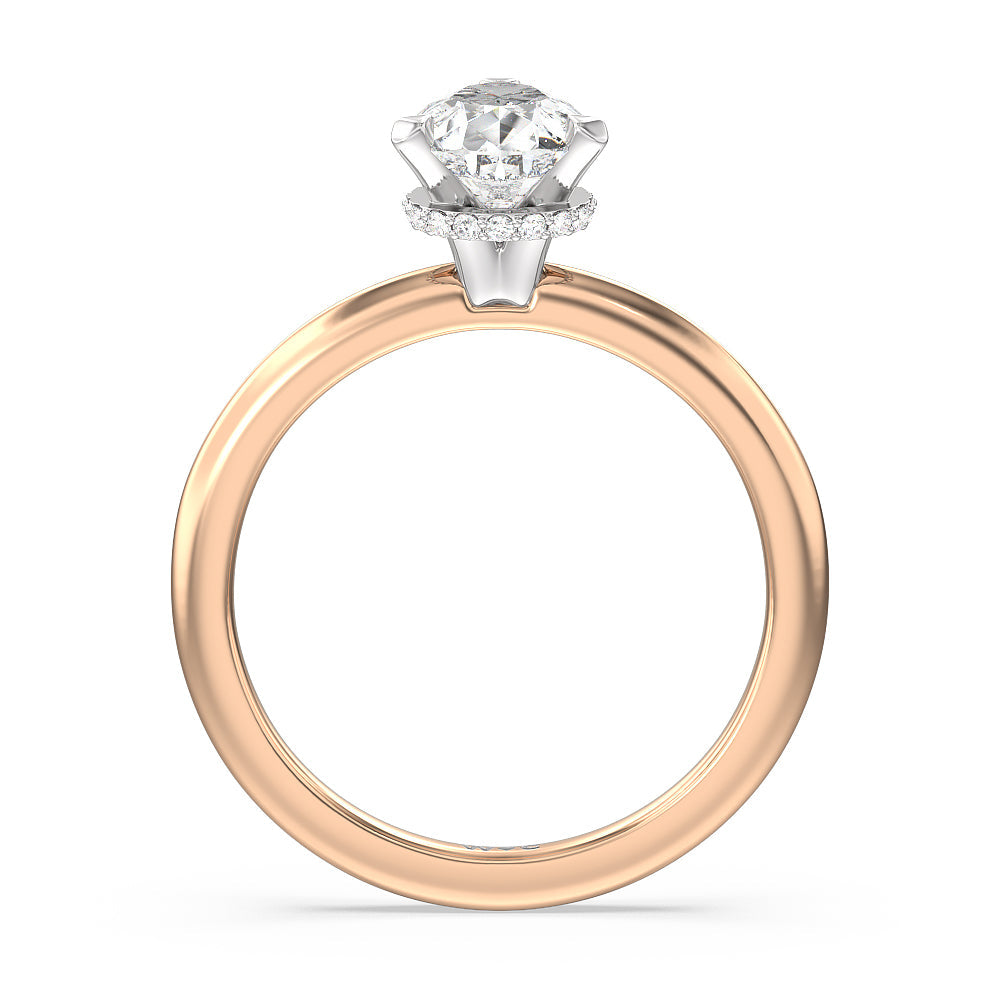 Petite Modern Fine Line Hidden Halo Engagement Ring with Pear Cut Diamond in 14KT White & Rose Gold view 2
