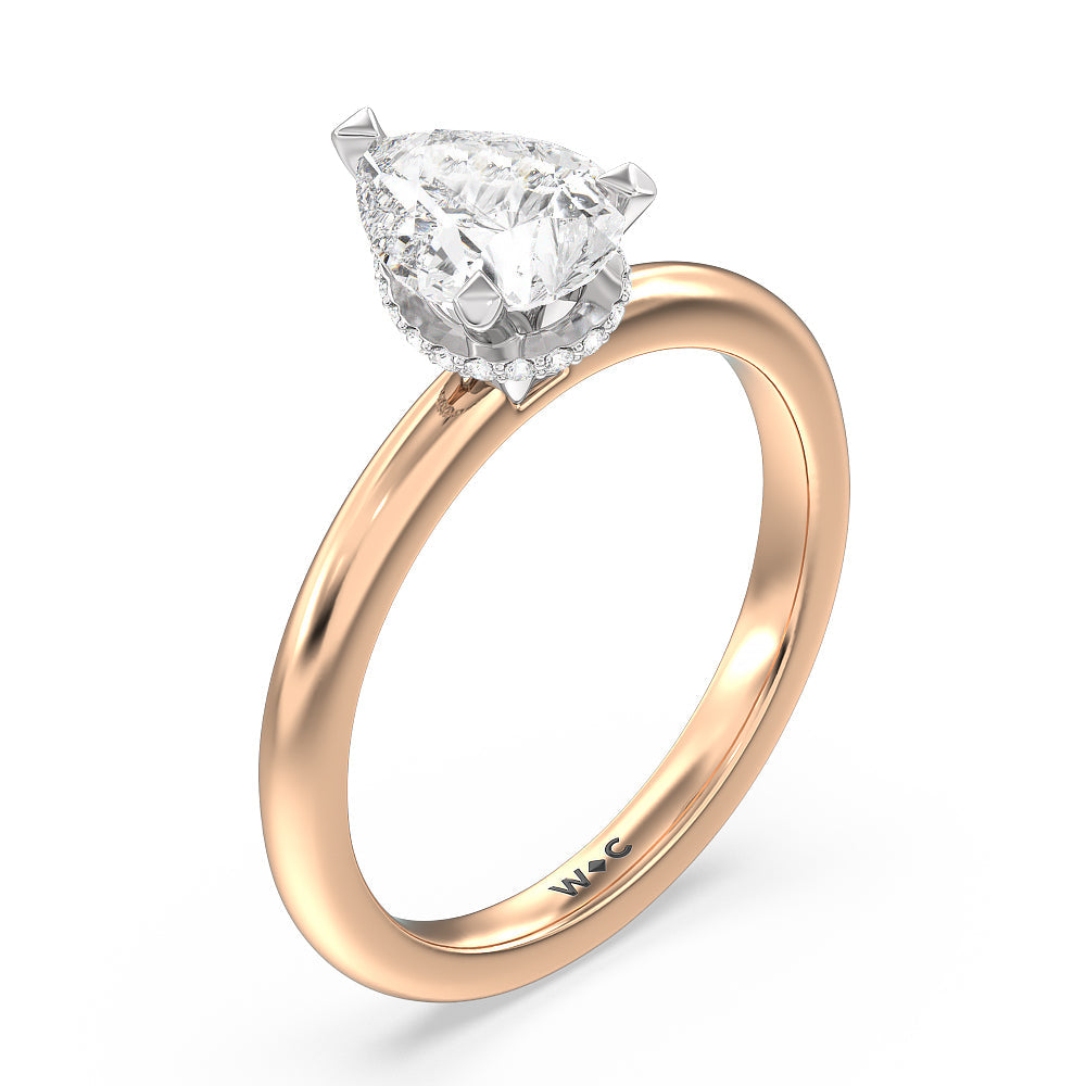 Petite Modern Fine Line Hidden Halo Engagement Ring with Pear Cut Diamond in 14KT White & Rose Gold view 3
