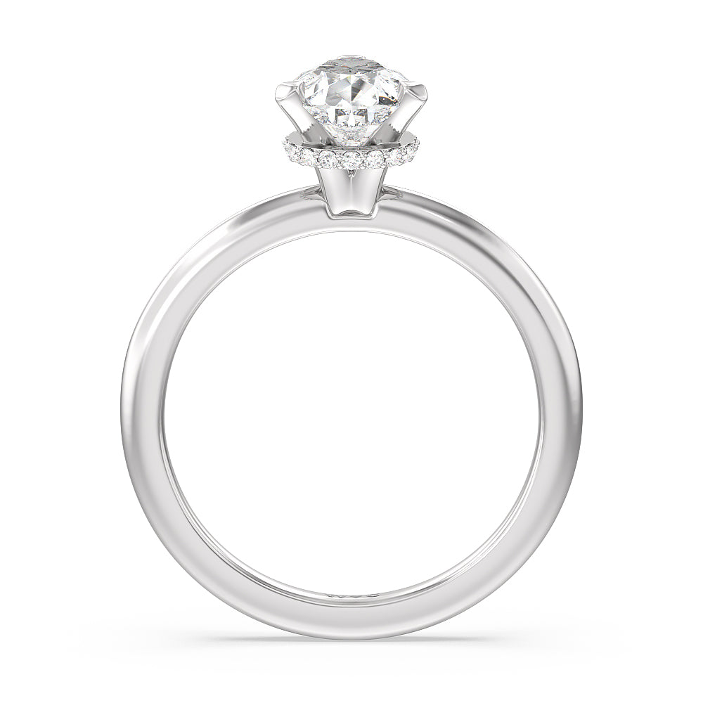Petite Modern Fine Line Hidden Halo Engagement Ring with Pear Cut Diamond in 14KT Platinum view 2
