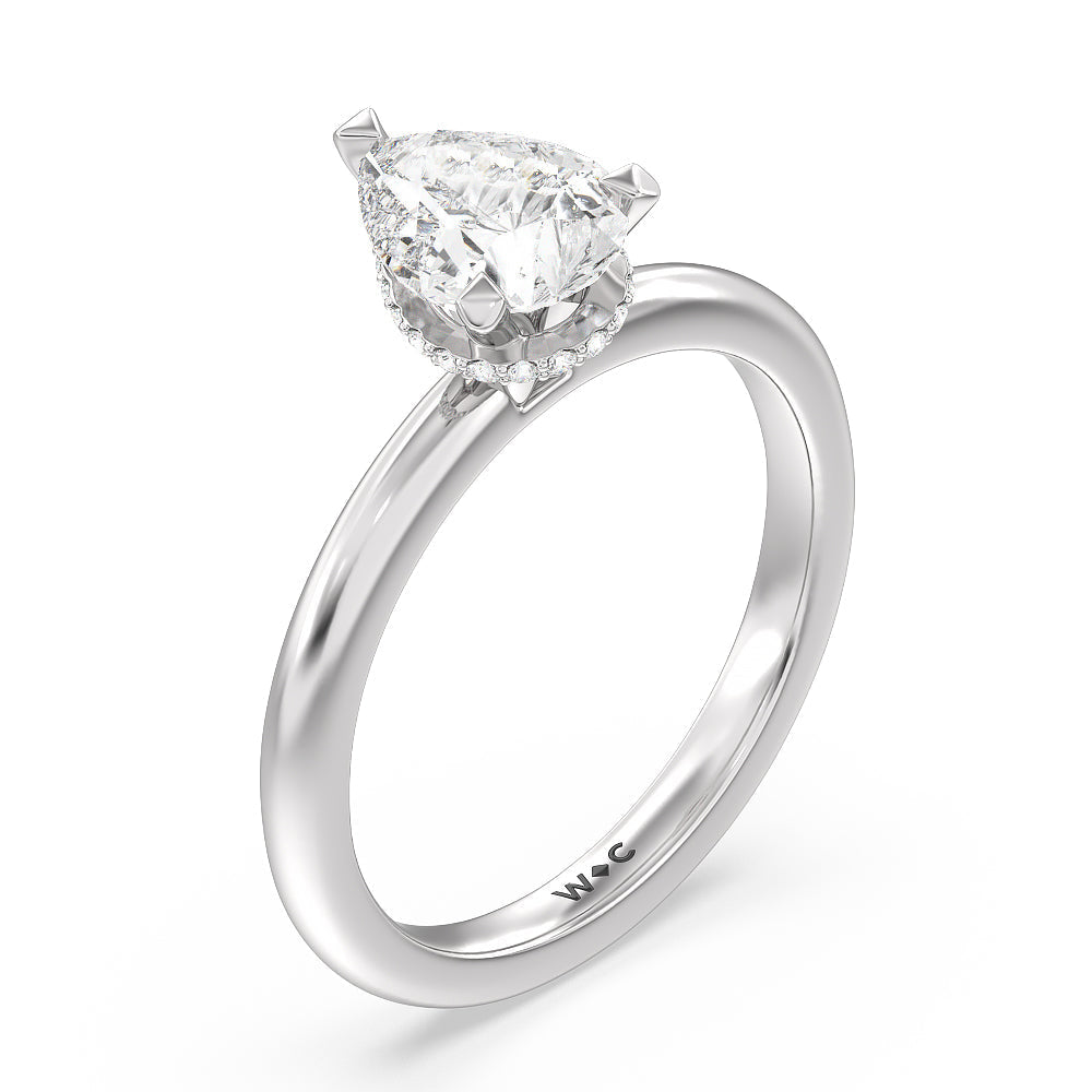 Petite Modern Fine Line Hidden Halo Engagement Ring with Pear Cut Diamond in 14KT Platinum view 3
