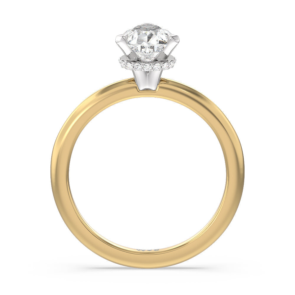Petite Modern Fine Line Hidden Halo Engagement Ring with Pear Cut Diamond in 14KT White & Yellow Gold view 2

