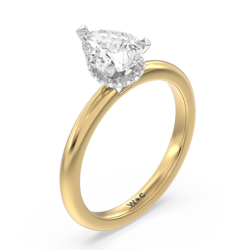 Petite Modern Fine Line Hidden Halo Engagement Ring with Pear Cut Diamond in 14KT White & Yellow Gold view 3
