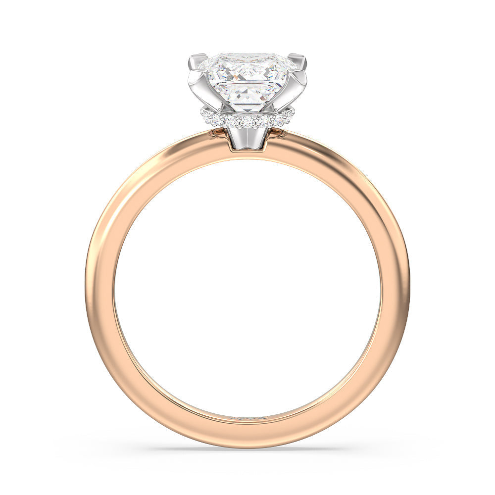 Petite Modern Fine Line Hidden Halo Engagement Ring with Princess Cut Diamond in 14KT White & Rose Gold view 2
