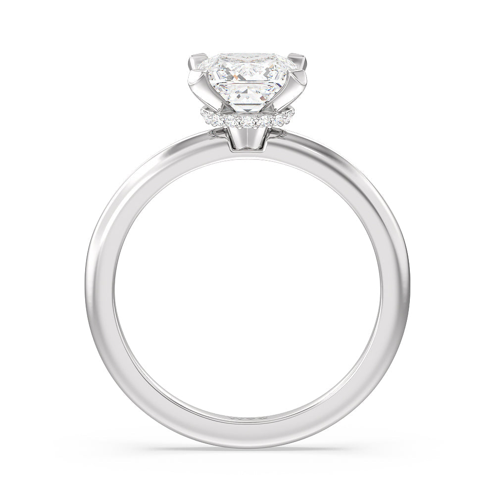 Petite Modern Fine Line Hidden Halo Engagement Ring with Princess Cut Diamond in 14KT Platinum view 2
